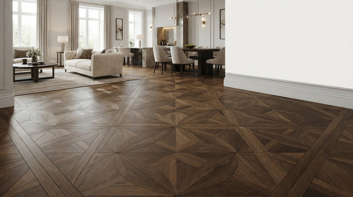 Discover the Exclusive Geometric Lotus Smoked Oak Parquet Flooring
