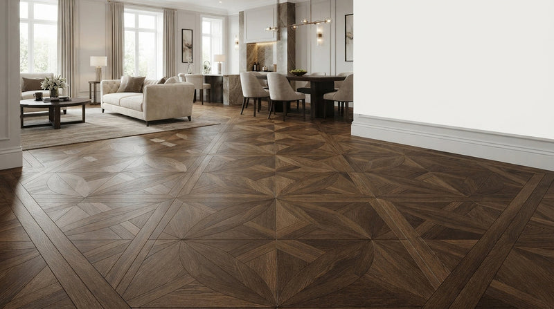 Discover the Exclusive Geometric Lotus Smoked Oak Parquet Flooring