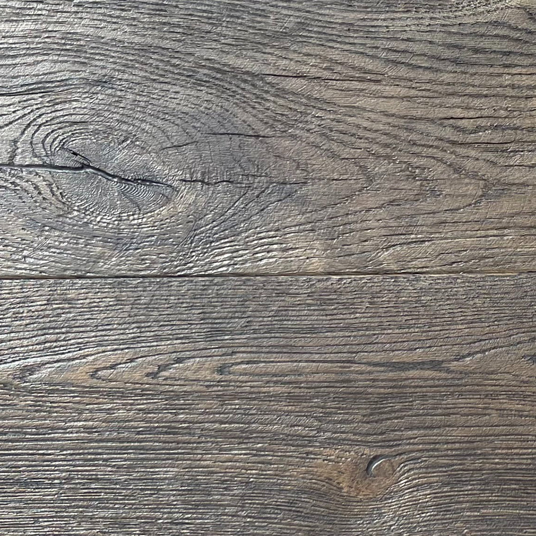 Dark brown wood grain texture with visible knots, grain patterns, and horizontal plank lines.