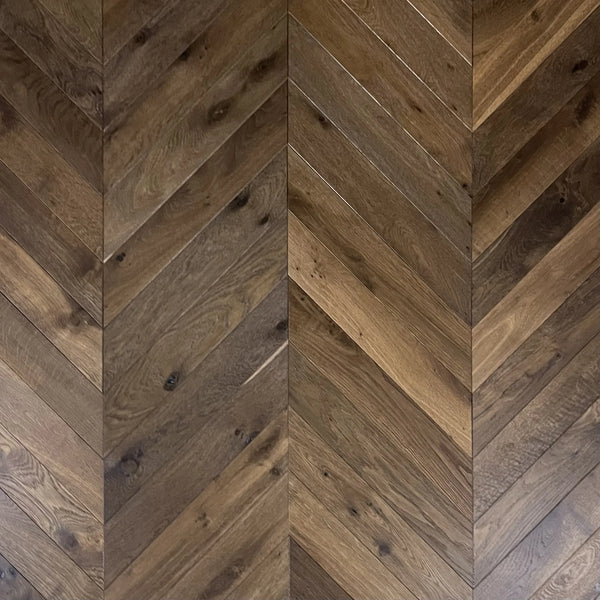Luxury Antique Double Smoked Oak Chevron Brushed & Oiled 4/16x90x510