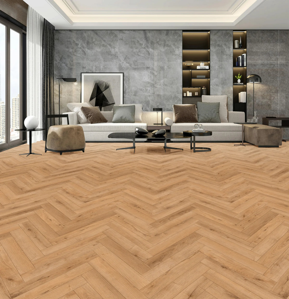 Lightly Smoked Laminate Herringbone 12x101x606