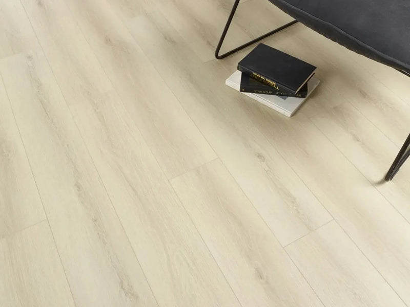 Modern oak flooring in a stylish room with bookshelves
