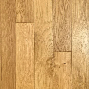 Front close-up view of Natural Oak flooring featuring a brushed grain and subtle matt lacquer finish