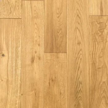 Close-up of Natural Oak lacquered flooring with rich grain and sheen across random-length planks
