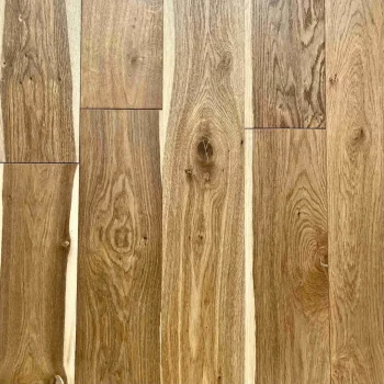 Smoked rustic oak engineered wood flooring showing textured brushed grain and rich wood tones