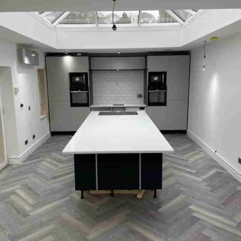 SPC Herringbone Light Grey Installed