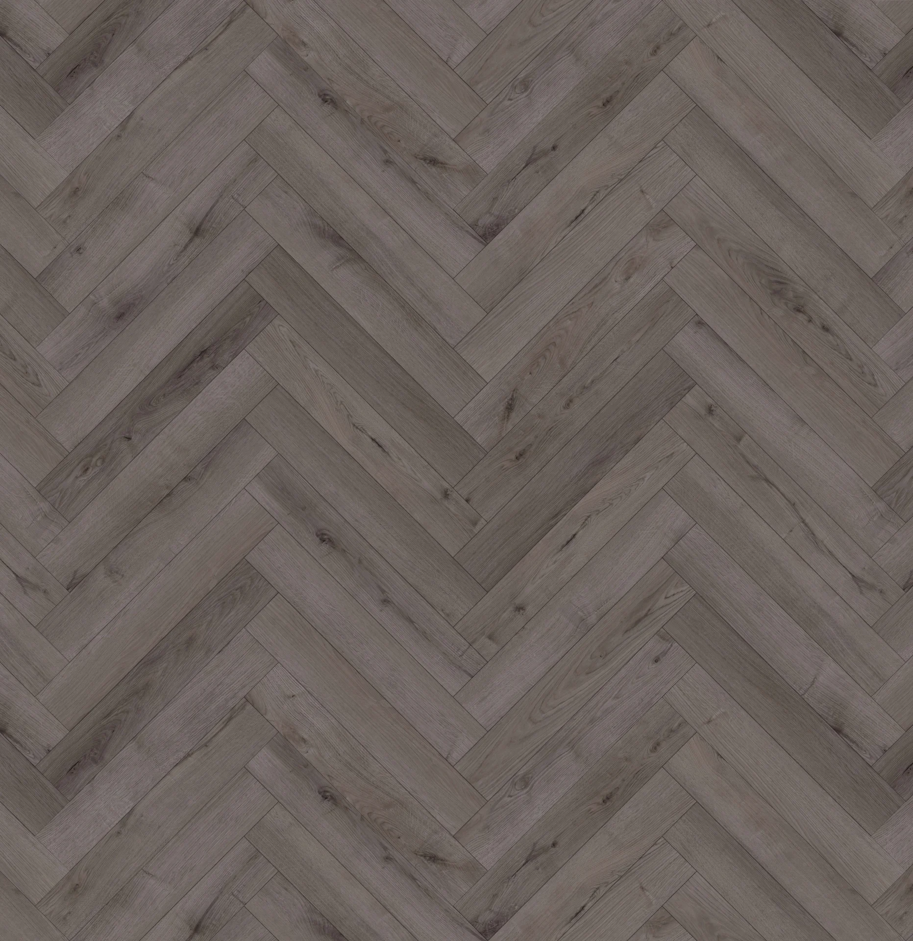 Close-up of New Deluxe Laminate Carbon Grey Oak Herringbone plank – 12 x 101 x 606mm