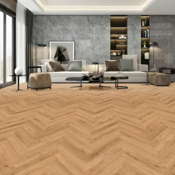 Lightly Smoked Oak Herringbone Laminate Flooring Installed – New Deluxe Laminate 12 x 101 x 606mm