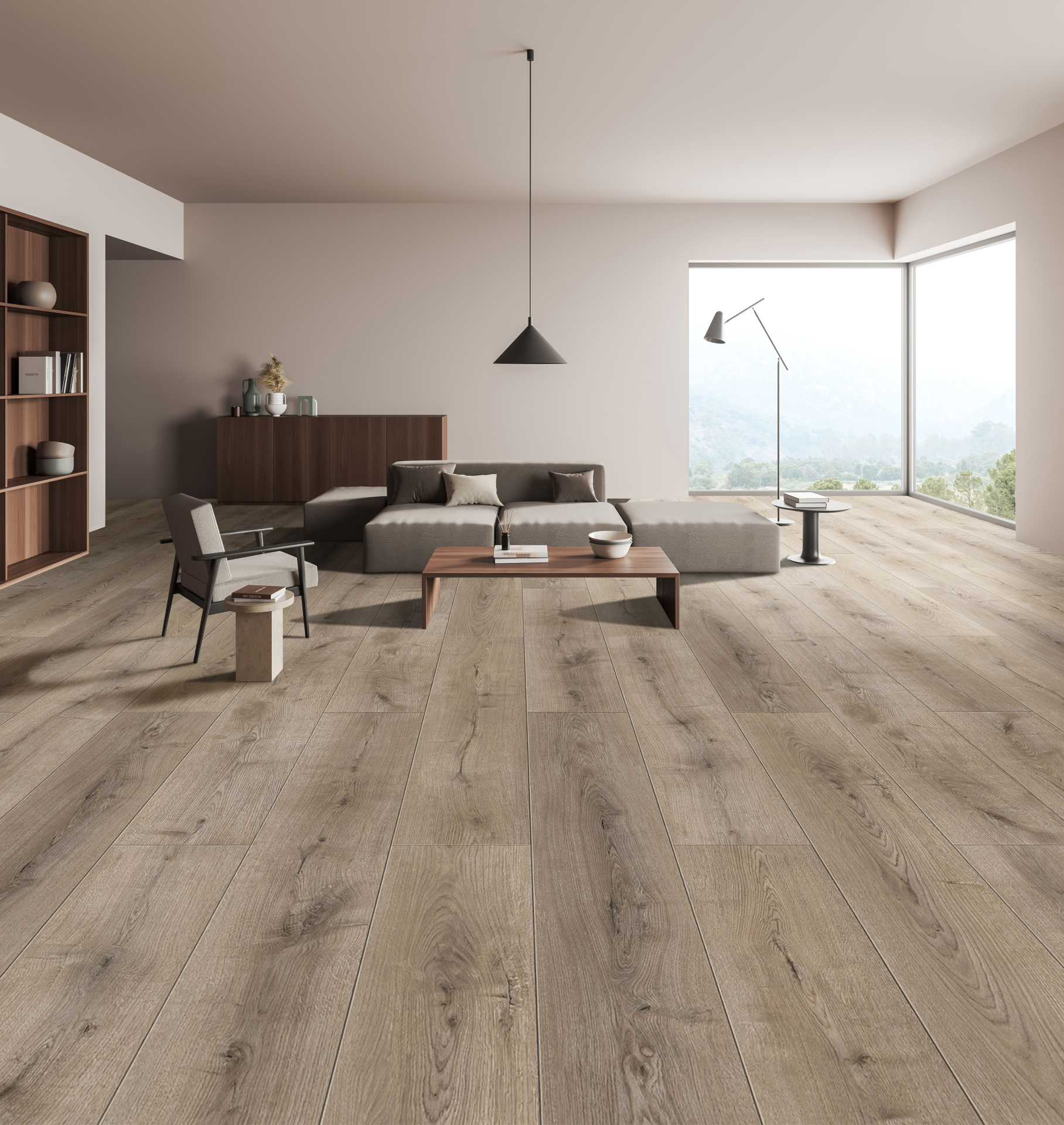 New Deluxe Laminate Arctic Grey Oak Plank – Installed Flooring Scene