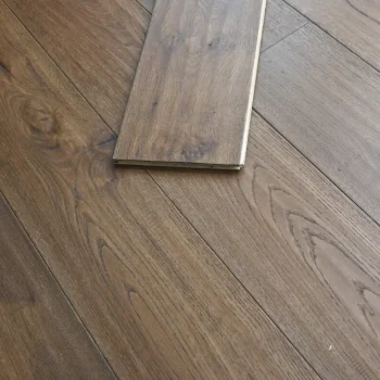 Close-up view of Eco Range Bourbon Vintage Oak flooring with handscraped texture and warm oiled finish